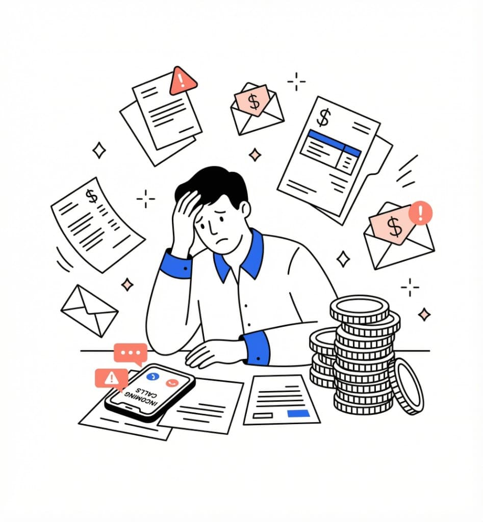 Person overwhelmed by debt and collection calls